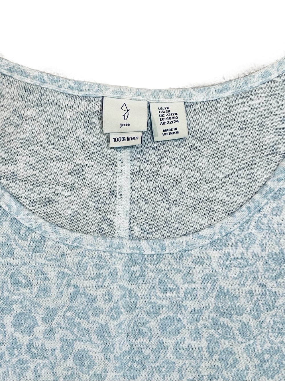 Joie 100% Linen Floral Top Lagenlook Coastal Flowy Light Boho Italy Blue 2X Plus - Picture 2 of 5